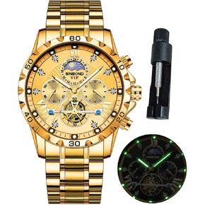 Mens Watches Big Face Dial Stainless Steel Chronograph Fashion Business Dress Diamond Multifunction Wrist Watch for Men Waterproof Luminous in Saudi Arabia