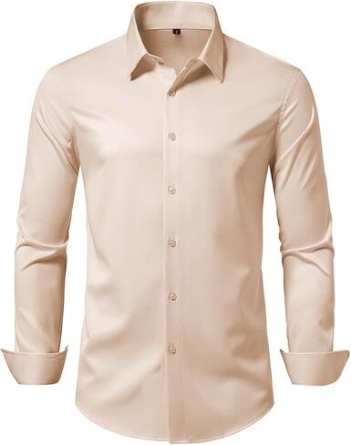 Men's Dress Shirt Slim Fit Casual Business Formal Wedding Long Sleeve Wrinkle Free Button Down Shirts in Saudi Arabia