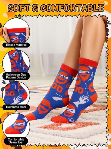 16 Pairs Halloween Socks Bulk Novelty Pumpkin Ghost Skull Spider Skeleton Pattern Crew Sock Gifts for Women Men in Saudi Arabia