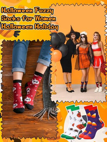 16 Pairs Halloween Socks Bulk Novelty Pumpkin Ghost Skull Spider Skeleton Pattern Crew Sock Gifts for Women Men in Saudi Arabia
