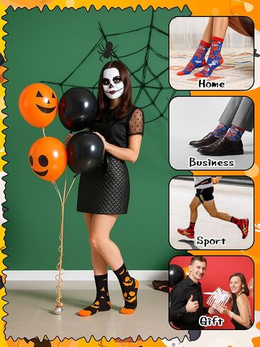 16 Pairs Halloween Socks Bulk Novelty Pumpkin Ghost Skull Spider Skeleton Pattern Crew Sock Gifts for Women Men in Saudi Arabia
