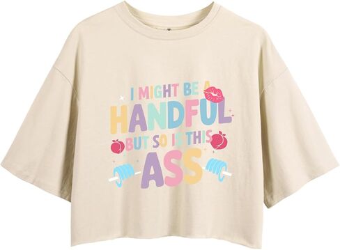 Sassy Workout Crop Top for Women - I Might Be a Handful Gym Tank Top - Funny Fitness Shirt for Running, Yoga, Clubbing in Saudi Arabia