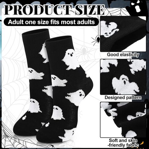 6 Pairs Halloween Socks for Women Men Black Ghost Halloween Black and White Crew Socks in Saudi Arabia