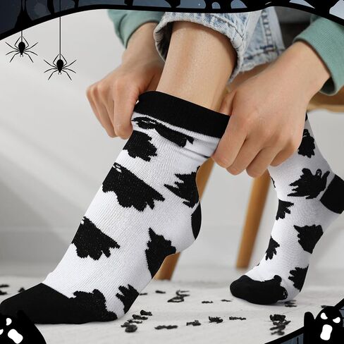6 Pairs Halloween Socks for Women Men Black Ghost Halloween Black and White Crew Socks in Saudi Arabia