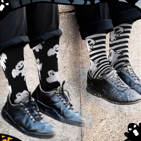 6 Pairs Halloween Socks for Women Men Black Ghost Halloween Black and White Crew Socks in Saudi Arabia