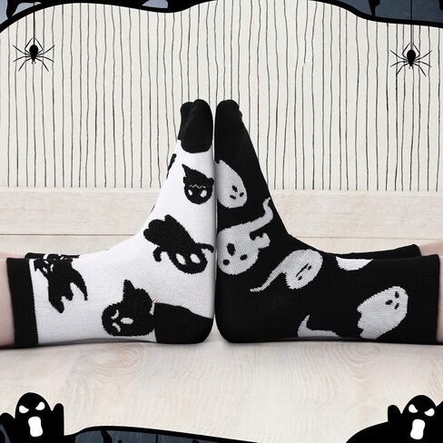 6 Pairs Halloween Socks for Women Men Black Ghost Halloween Black and White Crew Socks in Saudi Arabia