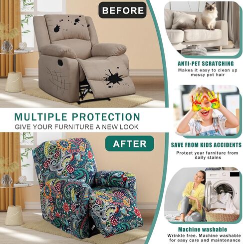 NILUOH Recliner Covers 4 Pieces Stretch Lazy Boy Recliner Chair Covers That Stay in Place, Covers for Electric Power Lift Reclining Chair, Washable Furniture Protector for Pet, Kids, Living Room in Kuwait