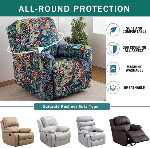 NILUOH Recliner Covers 4 Pieces Stretch Lazy Boy Recliner Chair Covers That Stay in Place, Covers for Electric Power Lift Reclining Chair, Washable Furniture Protector for Pet, Kids, Living Room in Kuwait
