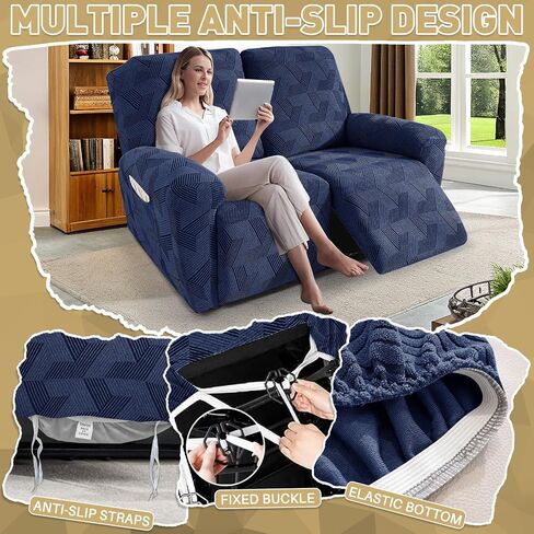 JIVENER Recliner Chair Covers,3 Pieces Recliner Covers Geometrical Jacquard, Stretch Lazy Boy Recliner Slipcovers with Elastic Bottom for Pet, Kids (1 Seater, Brown) in Kuwait