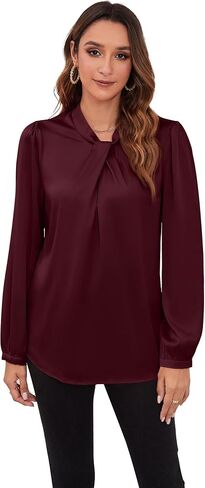 COUXILY Womens Satin Silk Blouses Business Casual Dressy Elegant Shirts Mock Neck Long Sleeve Twist Front Office Work Tops in Kuwait