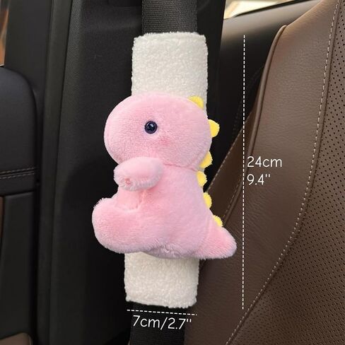 2 PCS Seat Belt Cover Pad, Cute Dinosaur Seatbelt Covers for Kids, Winter Plush Fluffy Soft Seatbelt Cushion, Car Seat Strap Pads (Pink+Green) in Saudi Arabia