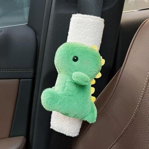 2 PCS Seat Belt Cover Pad, Cute Dinosaur Seatbelt Covers for Kids, Winter Plush Fluffy Soft Seatbelt Cushion, Car Seat Strap Pads (Pink+Green) in Saudi Arabia