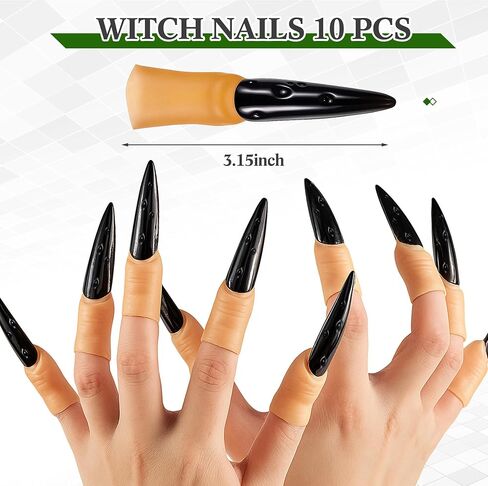 Libima 17 PCS Halloween Witch Makeup Kit Green Fake Witch Nose and Chin ، 10 PCS Black Long Pingernails ، Face Paint ، Makeup Sponge and Brush Effects Expeliver in Saudi Arabia
