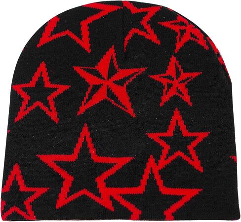 yameize Usisex Beanie Y2K Star Pattern - قبعات محبوكة للنساء من الرجال قبعة قبعة ناعمة مرنة القبعة الشتوية الجمجمة قبعة في الهواء الطلق in Kuwait