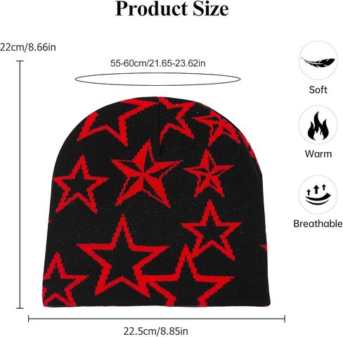 yameize Usisex Beanie Y2K Star Pattern - قبعات محبوكة للنساء من الرجال قبعة قبعة ناعمة مرنة القبعة الشتوية الجمجمة قبعة في الهواء الطلق in Kuwait
