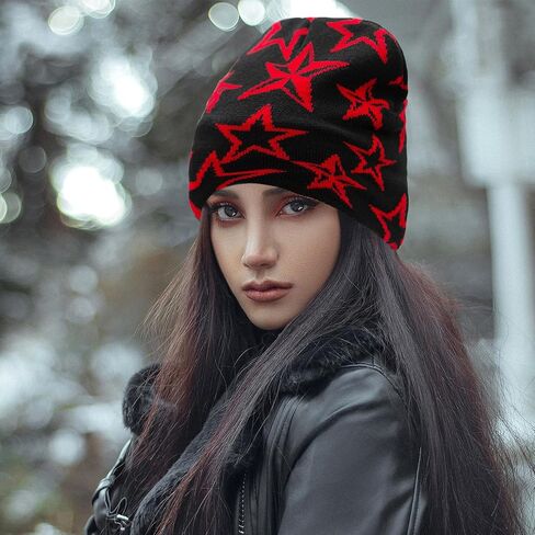 yameize Usisex Beanie Y2K Star Pattern - قبعات محبوكة للنساء من الرجال قبعة قبعة ناعمة مرنة القبعة الشتوية الجمجمة قبعة في الهواء الطلق in Kuwait