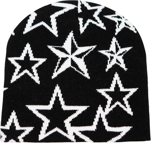 YAMEIZE Unisex Beanie Y2K Star Pattern - Knitted Hats for Women Men Beanie Hat Soft Elastic Hat Winter Skull Cap Outdoor in Kuwait