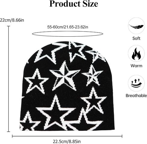 YAMEIZE Unisex Beanie Y2K Star Pattern - Knitted Hats for Women Men Beanie Hat Soft Elastic Hat Winter Skull Cap Outdoor in Kuwait