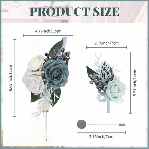 2Pcs Wedding Corsage and Boutonniere Set Purple Rose Corsage Wristlet and Boutonniere for Men Women Groom Bride Bridesmaid Groomsmen Wedding Party Accessory Prom Decoration (Purple) in Kuwait