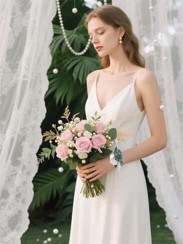 2Pcs Wedding Corsage and Boutonniere Set Purple Rose Corsage Wristlet and Boutonniere for Men Women Groom Bride Bridesmaid Groomsmen Wedding Party Accessory Prom Decoration (Purple) in Kuwait