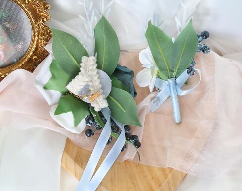 2Pcs Wedding Corsage and Boutonniere Set Purple Rose Corsage Wristlet and Boutonniere for Men Women Groom Bride Bridesmaid Groomsmen Wedding Party Accessory Prom Decoration (Purple) in Kuwait