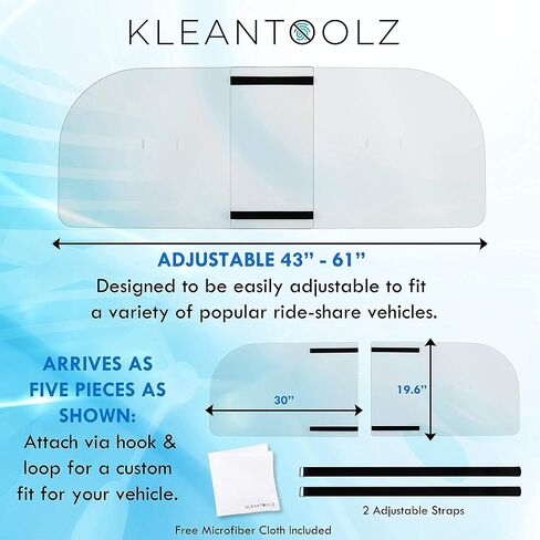 Kleantoolz Adjustable Plexiglass Car Sneeze Guard Barrier - Partition *IMPROVED For Most Vehicles, Shield For Rideshare Driver, Passengers - Microfiber Cloth, 2 Rating Cards, 2 Mask Stickers in Saudi Arabia