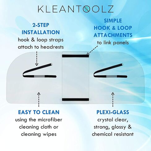 Kleantoolz Adjustable Plexiglass Car Sneeze Guard Barrier - Partition *IMPROVED For Most Vehicles, Shield For Rideshare Driver, Passengers - Microfiber Cloth, 2 Rating Cards, 2 Mask Stickers in Saudi Arabia