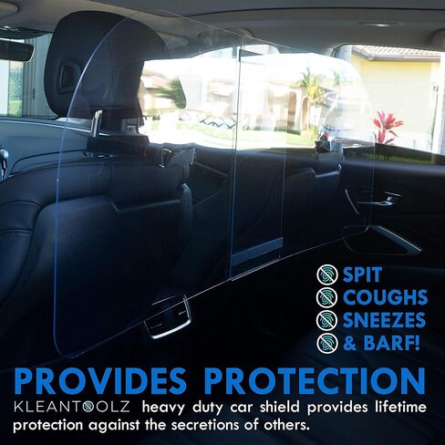 Kleantoolz Adjustable Plexiglass Car Sneeze Guard Barrier - Partition *IMPROVED For Most Vehicles, Shield For Rideshare Driver, Passengers - Microfiber Cloth, 2 Rating Cards, 2 Mask Stickers in Saudi Arabia