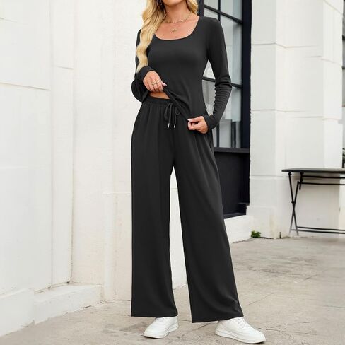 ZAFUL Women's 2 Piece Fall Outfits Set - Long Sleeve Top & Wide Leg Tracksuits Casual Lounge Matching Sets with Pockets in Saudi Arabia