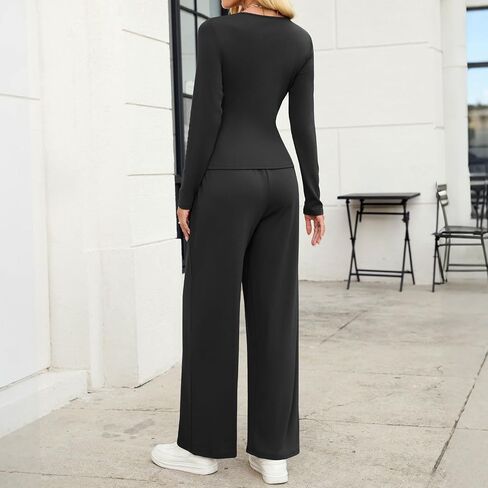 ZAFUL Women's 2 Piece Fall Outfits Set - Long Sleeve Top & Wide Leg Tracksuits Casual Lounge Matching Sets with Pockets in Saudi Arabia