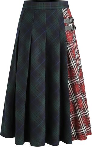CIDER Plaid Skirt for Women Mid Waist Patched Check Buckle Maxi Skirt Womens Skirts Long Skirts for Women in Saudi Arabia