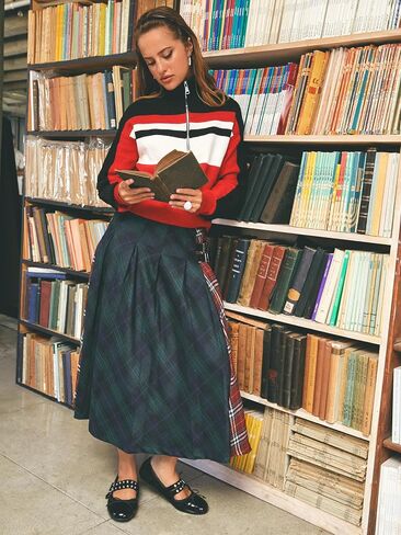 CIDER Plaid Skirt for Women Mid Waist Patched Check Buckle Maxi Skirt Womens Skirts Long Skirts for Women in Saudi Arabia