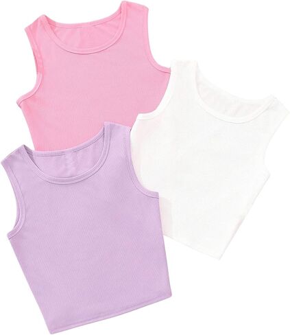 Milumia Girl's 3 Pcs Tank Shirts Round Neck Sleeveless Solid Casual Tops in Saudi Arabia