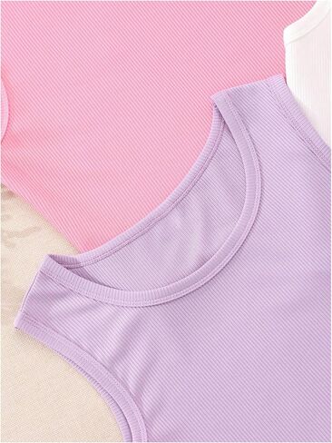 Milumia Girl's 3 Pcs Tank Shirts Round Neck Sleeveless Solid Casual Tops in Saudi Arabia