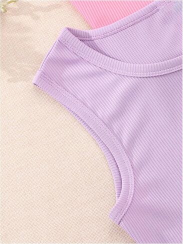 Milumia Girl's 3 Pcs Tank Shirts Round Neck Sleeveless Solid Casual Tops in Saudi Arabia