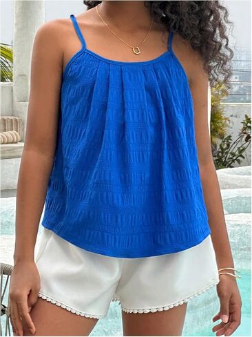 SOLY HUX Girl's Summer Camisole Tops Spaghetti Strap Pleated Cute Vacation Cami Shirts in Saudi Arabia