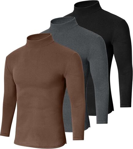 3 Pack Men Mock Turtleneck Long Sleeve Shirts Double Sided Fleece Lined Thermal Pullover Basic Undershirt Layer Top in Saudi Arabia