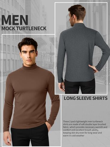 3 Pack Men Mock Turtleneck Long Sleeve Shirts Double Sided Fleece Lined Thermal Pullover Basic Undershirt Layer Top in Saudi Arabia
