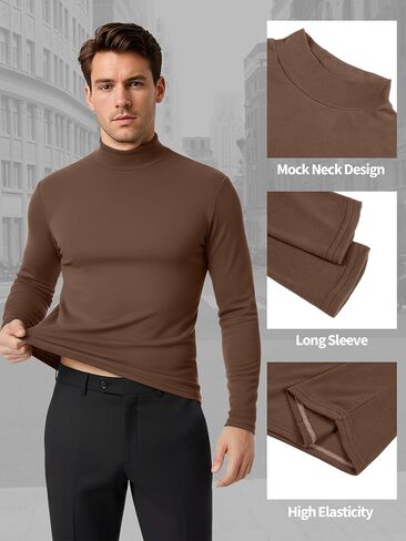 3 Pack Men Mock Turtleneck Long Sleeve Shirts Double Sided Fleece Lined Thermal Pullover Basic Undershirt Layer Top in Saudi Arabia