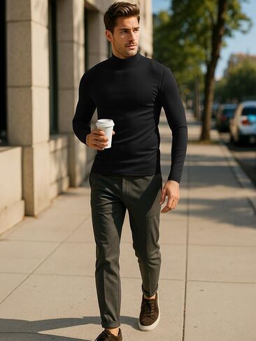 3 Pack Men Mock Turtleneck Long Sleeve Shirts Double Sided Fleece Lined Thermal Pullover Basic Undershirt Layer Top in Saudi Arabia