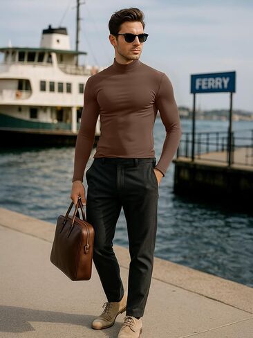 3 Pack Men Mock Turtleneck Long Sleeve Shirts Double Sided Fleece Lined Thermal Pullover Basic Undershirt Layer Top in Saudi Arabia