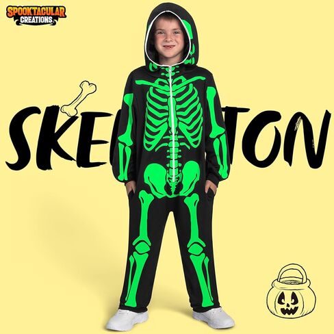 Spooktacular Creations Halloween Kids Skeleton Costume Glow في بذلة الهيكل العظمي المظلم لزي طفل عيد الهالوين in Saudi Arabia
