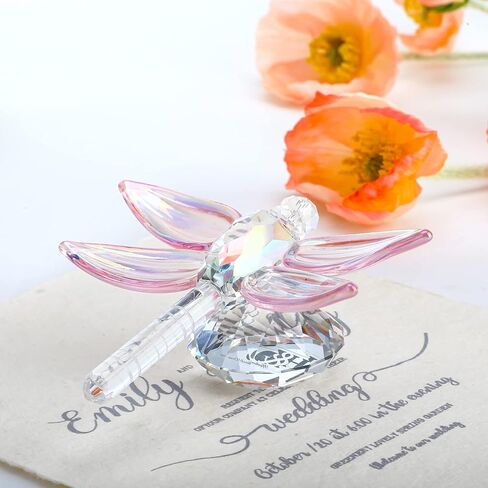 H&D HYALINE & DORA Crystal Glass Animals Figurine, Blue Standing Dragonfly,Gift Boxed in Saudi Arabia