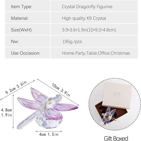 H&D HYALINE & DORA Crystal Glass Animals Figurine, Blue Standing Dragonfly,Gift Boxed in Saudi Arabia