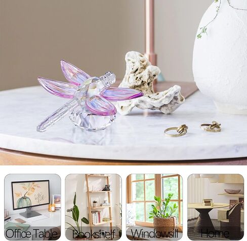 H&D HYALINE & DORA Crystal Glass Animals Figurine, Blue Standing Dragonfly,Gift Boxed in Saudi Arabia