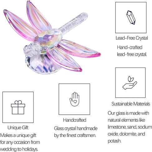 H&D HYALINE & DORA Crystal Glass Animals Figurine, Blue Standing Dragonfly,Gift Boxed in Saudi Arabia