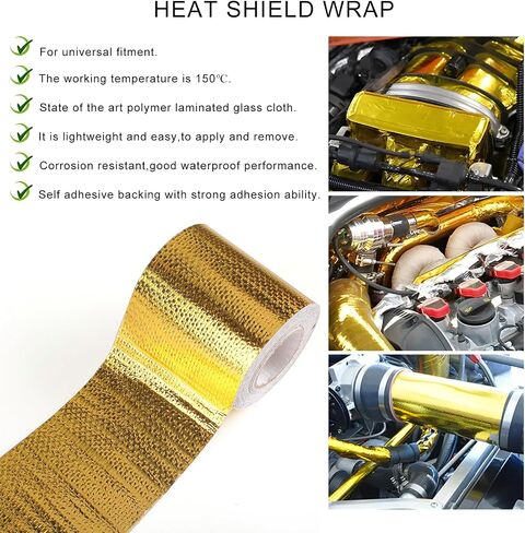 Heat Shield Reflective Tape, 2"×32.8 FT Adhesive Backed Heat Barrier Wrap Roll with Zip Ties, High-Temperature Insulation Tape Roll Compatible with Car Intake Pipe Engine Bay (Silver) in Saudi Arabia