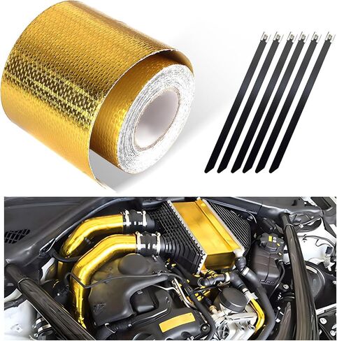 Heat Shield Reflective Tape, 2"×32.8 FT Adhesive Backed Heat Barrier Wrap Roll with Zip Ties, High-Temperature Insulation Tape Roll Compatible with Car Intake Pipe Engine Bay (Silver) in Saudi Arabia