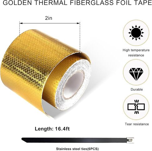 Heat Shield Reflective Tape, 2"×32.8 FT Adhesive Backed Heat Barrier Wrap Roll with Zip Ties, High-Temperature Insulation Tape Roll Compatible with Car Intake Pipe Engine Bay (Silver) in Saudi Arabia
