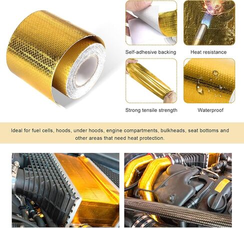 Heat Shield Reflective Tape, 2"×32.8 FT Adhesive Backed Heat Barrier Wrap Roll with Zip Ties, High-Temperature Insulation Tape Roll Compatible with Car Intake Pipe Engine Bay (Silver) in Saudi Arabia